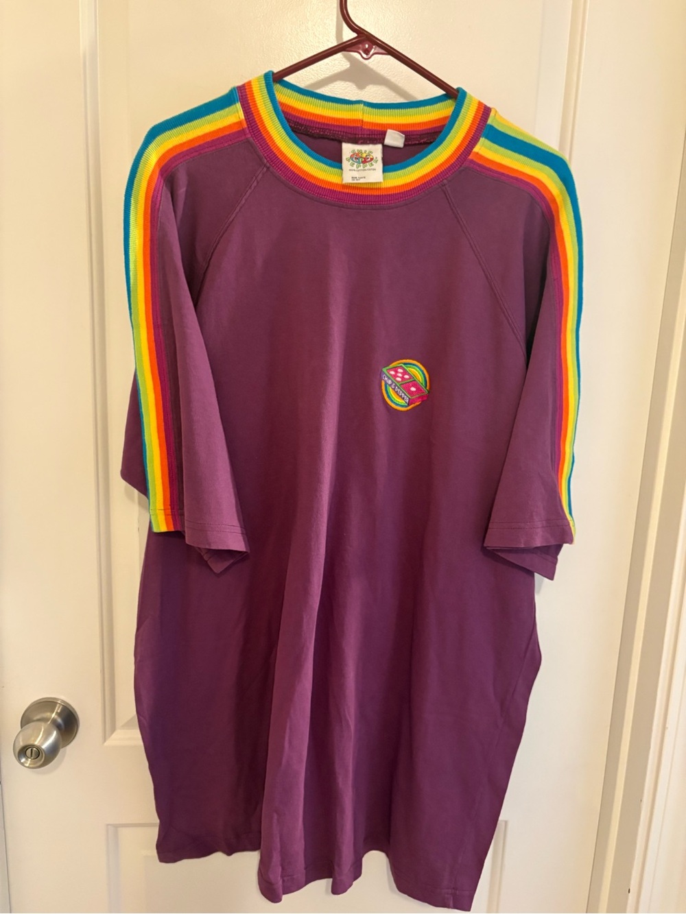 Vintage Chip & Pepper Purple Tee with Rainbow Shoulder Stripes